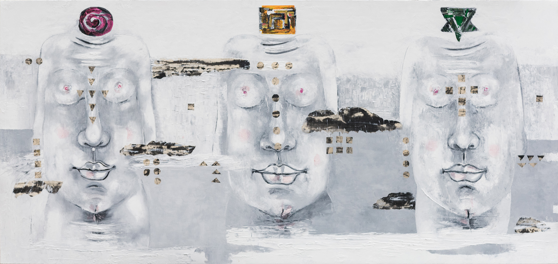 Bình phong của người(Tam thế) - Sơn dầu trên toan 180 x 380cm